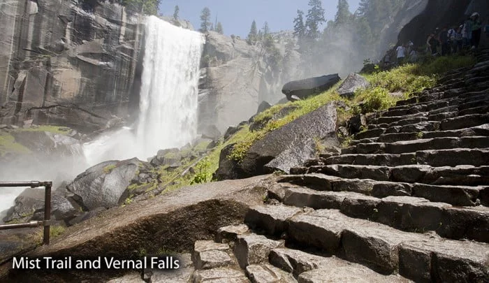 View of Vernal Falls from Mist Trail in Yosemite